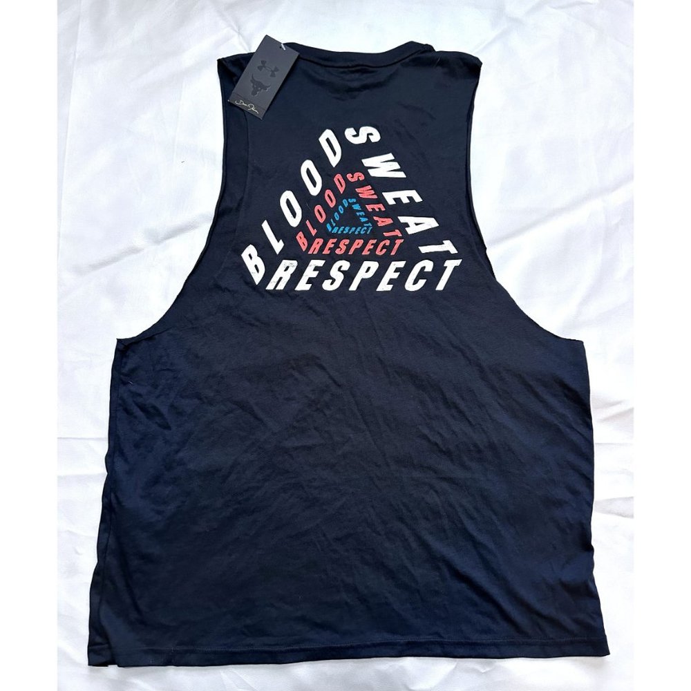 Project Rock Shirt Mens XL Black Under bull Armour Tank Top Sleeveless run gym - Picture 2 of 6